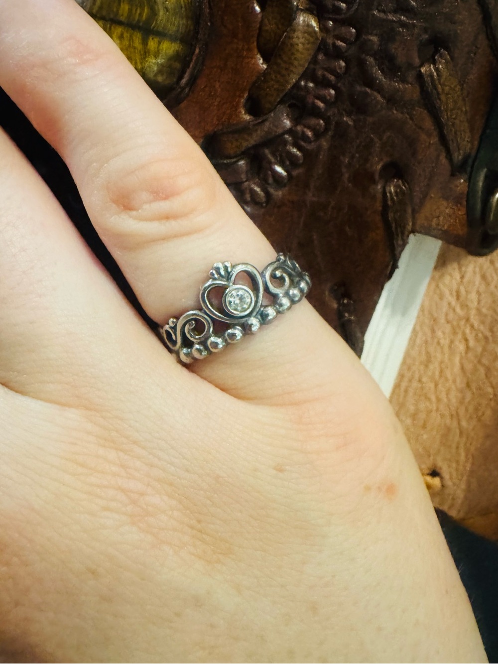 Sterling Silver Heart Tiara Ring with Cubic Zirconia - Silver